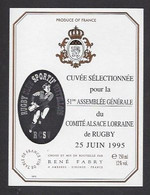 Etiquette De Vin De Table - 51 éme Assemblée Générale Alsace/Loraine De Rugby 25/06/95 - RCSVittellois à Vittel (88) - Unclassified