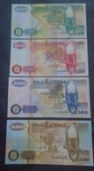 ZAMBIA, P 36a + 37a + 38a + 39a , 20 + 50 + 100 + 500 Kwacha , 1992  ,  UNC , Neuf , 4 Notes - Zambia