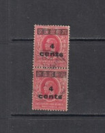 1919 East Africa And Uganda KGV 4c SURCHARGE CDS Mombasa Cancel Vertical Pair Good For Display - Protectorados De África Oriental Y Uganda