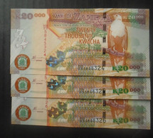 ZAMBIA, P  47e , 20000 Kwacha , 2009 ,  UNC , Neuf ,  3 Notes,  The Only Ones On Delcampe - Zambie