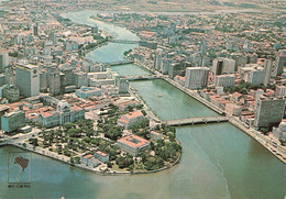 Bresil Recife Vista Aerea Praca Republica Rio Capibaribe Square River CPM + Timbre 2 Timbres Cachet 1985 Immeubles - Recife