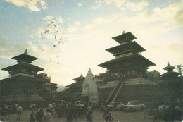 Nepal Sunset At Kathmandu Coucher De Soleil CPM + Timbre De 1987, Carte écrite En 1988 , Voiture Auto Velo - Nepal