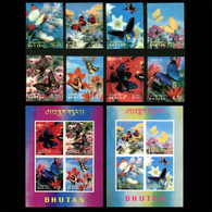 Bhutan 1968 3D Lenticular Stamps Butterflies Complete Set Of 8 Stamps With Two 4V Impeef SS - MNH - Perfect White Gum - Bhután