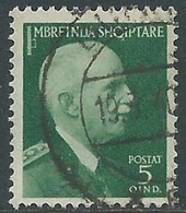 1939-40 ALBANIA USATO SERIE ORDINARIA 5 Q - RF34-5 - Albanië