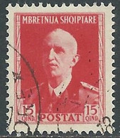 1939-40 ALBANIA USATO SERIE ORDINARIA 15 Q - RF20-6 - Albanië