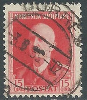 1939-40 ALBANIA USATO SERIE ORDINARIA 15 Q - RF34-6 - Albanie