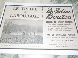 ANCIENNE PUBLICITE LE TREUIL DE LABOURAGE DE DION BOUTON 1919 - Trattori