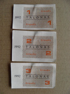 Banknote Lithuania 1992 3 Different Used Talonas Demember - Lithuania