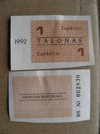 Banknote Lithuania 1992 Used Talonas 1 November - Lituania