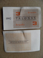 Banknote Lithuania 1992 Used Talonas 3 December - Lituanie