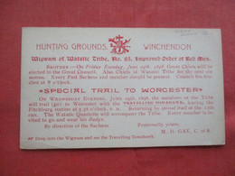 Scarce Card. 1898 Cancel    Hunting Grounds Winchendon Wigwam Of Watatic Tribe No 85  Order Of Red Men    Ref 5701 - Native Americans