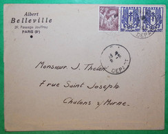 N°653 + 673 X2 MIXTE IRIS CHAINES BRISEES CAD PARIS DEPART POUR CHALONS SUR MARNE 1945 LETTRE COVER FRANCE - 1939-44 Iris