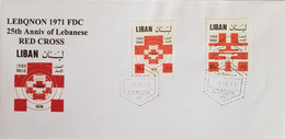 LEBANON -1971 - FDC OF 25th. ANNIVERSARY OF LEBANESE RED CROSS STAMPS, SG # 1068/1069. - Libanon