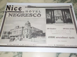 ANCIENNE PUBLICITE HOTEL NEGRESCO A NICE 1913 - Non Classés