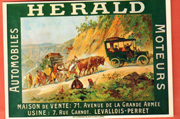 KCD-11 Repro Affiche Plakat Moteurs Automobiles HERALD Diligence Tirée Par Chevaux Et Boeufs GF NC - Werbepostkarten