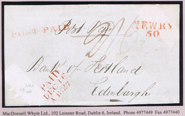 Ireland Down 1827 Front Only To Edinburgh With Unframed POST PAID Of Newry In Red, Matching NEWRY/50 Town Mileage - Préphilatélie