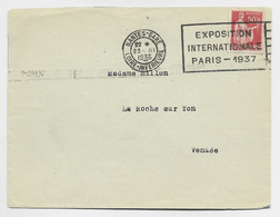 FRANCE N° 283 LETTRE MEC FLIER EXPOSITION INTERNATIONALE PARIS 1937 NANTES GARE 23.III.1936 LOIRE INFERIEURE - Correo Ferroviario