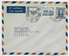 ISLAND 10AUR+20+60+90A LETTRE COVER AIR MAIL REYJAVIK1952  TO DANMARK - Lettres & Documents