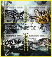 Petite Feuille De 4 T.-P. Oblitérés - Les Tortues De Mer Tortue Luth Caouanne Tortue Plate Tortue Imbriquée - 2012 - Usati