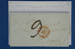 BB3 ESPANA  BELLE  LETTRE 1842 ANDALUCIA BAJA  SEVILLA  A  CADIZ  ++TAXE 9 R. +AFFRANCH. INTERESSANT - ...-1850 Prefilatelia