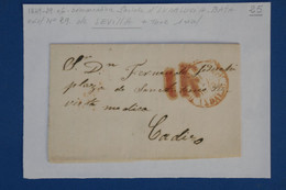 BB3 ESPANA  BELLE  LETTRE 1849 ANDALUCIA BAJA  SEVILLA  A  CADIZ  ++TAXE 1 R. +AFFRANCH. INTERESSANT - ...-1850 Prefilatelia