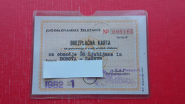 Jugoslovanske Zeleznice.Brezplacna Karta.Zg Ljubljana In Dobova-Zagreb.Railway Free Ticket - Other