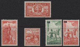New Zealand (J08) 1936 - 1939 Health Stamps. 5 Values. Mint. Hinged. - Unused Stamps