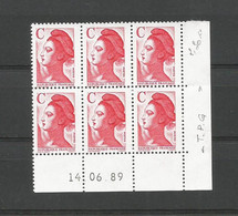 Marianne Liberté, N° Y&T 2616, Bloc De 6, Coin Daté Du 14/06/89, T.P.G (timbres Plus Grands En Derniere Ligne) Neuf** - 1980-1989