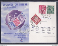 Carte Federale  Journée Du Timbre 1939 Rouen Mercure Taxe - Covers & Documents