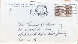 CANADA 1943, KING EDWARD HOTEL TORONTO PRIVATE COVER USED TO NEW JERSEY , USA, LOOK BACK TOO. - Poste Aérienne