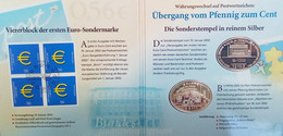 Germany - 2002 - First German Stamp In EUR Denomination - Set Of 2 Silver Ingots (special Postmarks) - Collections