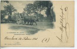 CPA Espagne La Vendimia En JEREZ - Transportando Mosto Attelage De Bœufs Transportant Des Tonneaux   1901 - Cádiz