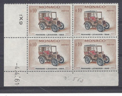 MONACO - N° 562 - PANHARD-LEVASSOR 1899 - Bloc De 4 COIN DATE - NEUF SANS CHARNIERE - 4/4/61 - Ungebraucht