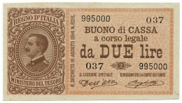 2 LIRE USO CAMPIONE BUONO DI CASSA EFFIGE VITTORIO EMANUELE III 02/09/1914 SUP - Sonstige