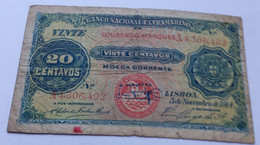 Nota 20 Centavos 05-11-1914 Moçambique (Lourenço Marques) Rare - Mozambique