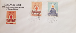 LEBANON -1964 -  COVER OF 15th. ANNIVERSARY OF DECLARATION OF HUMAN RIGHTS STAMPS - SG # 841/842. - Lebanon