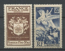 FRANCE 1944 N° 668 Et 669 ** Neufs MNH Superbes Journée Du Timbre Ecusson De Villayer Libération Cheval Ailé Pégase - Neufs