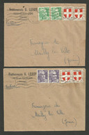 Marianne De Gandon & Blason / Lot 2 Enveloppes Tarif Facture à 12F / VITRY LE FRANCOIS 1951 >>> MAILLY LA VILLE - Covers & Documents