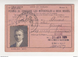 Fixe Timbre Fiscal Dimension Sur Permis Conduire Motocycles 2 Roues Moto Marne 25 Avril 1928 Excellent état - Storia Postale