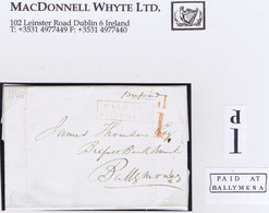 Ireland Antrim Uniform Penny Post Distinctive Handstruck "d1" Of Ballymena On Letter To Ballymoney, PAID AT/BALLYMENA - Vorphilatelie