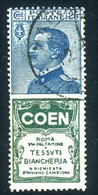 REGNO 1924 PUBBLICITARIO  25 C. COEN CENTRATO USATO - Reclame