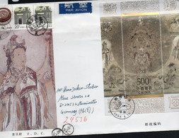 CHINA -  1996 DUNHUANG MURLAS SOUVENIR SHEET ON  ILLUSTRATED FDCS POSTALLY USED TO GERMANY - Cartas
