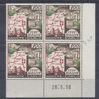 MONACO - N° 491 - 27ème RALLYE - Bloc De 4 COIN DATE - NEUF SANS CHARNIERE - 28/5/58 - Neufs