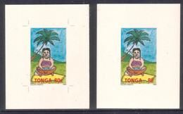 Tonga 1993 ERROR Cromalin Proof + CORRECTED Cromalin Proof (read Description) - Kava Drink Palm Tree Coconut - Tonga (1970-...)