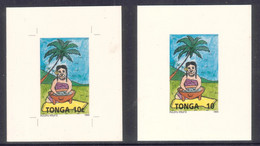 Tonga 1993 ERROR Cromalin Proof + CORRECTED Cromalin Proof (read Description) - Woman Makes Kava Drink - Other