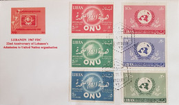 LEBANON -1967 -  FDC OF 22nd. ANNI. OF LEBANON TO UN ORGANISATION STAMPS , SG # 986/991. - Lebanon
