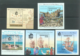 BAHAMAS  : 5 Sheets  COLUMBUS DISCOVERY Of Th NEW World ( Ships , Maps ,cross , Santa Maria ) MNH - Bahamas (1973-...)