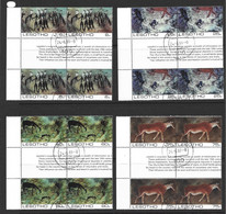 Lesotho 1983 Rock Paintings Set Of 4 Matched Marginal Gutter Blocks With Inscriptions VFU - Lesotho (1966-...)