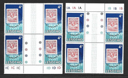 Lesotho 1979 Rowland Hill 4s Basutoland Stamp 2 Gutter Blocks Of 4 With Plate Numbers MNH - Lesotho (1966-...)