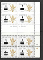 Lesotho 1977 3c Surcharge On 10c Wheat Definitive MNH Gutter Block Of 8 With Imprint - Lesotho (1966-...)